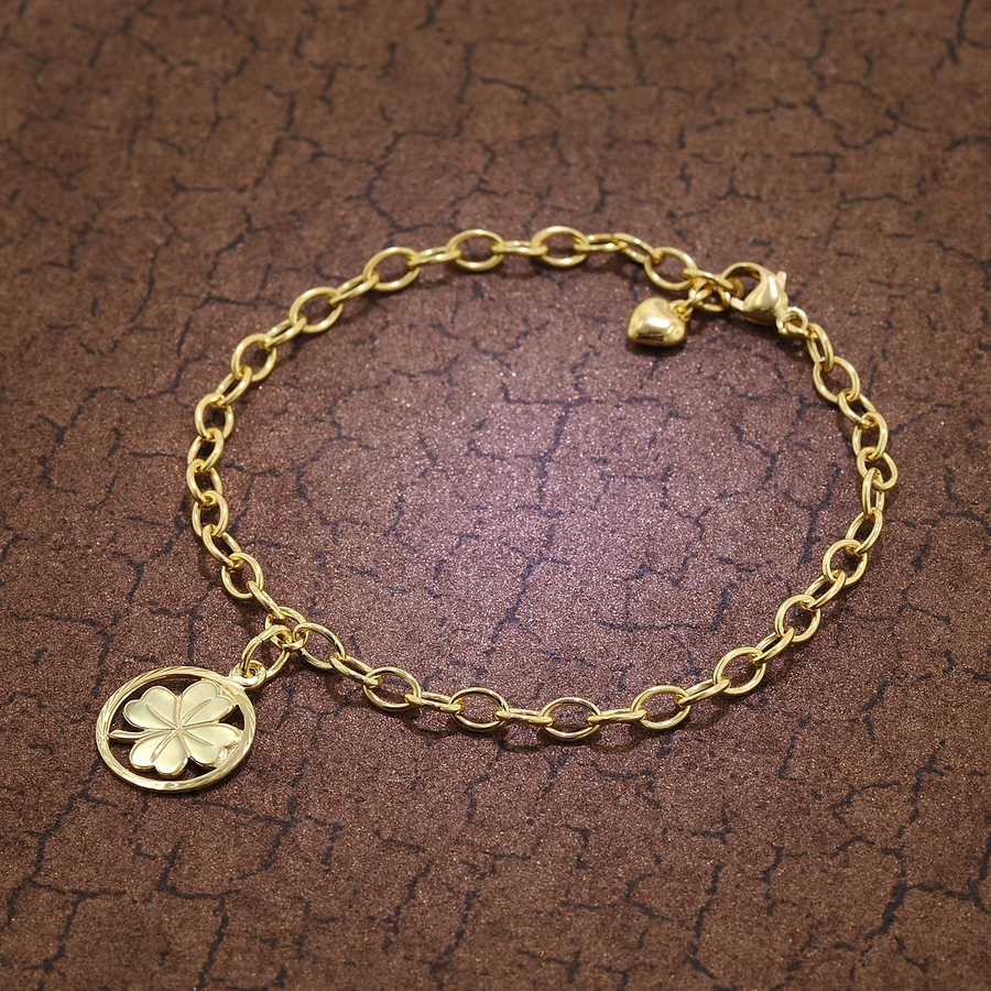 trendor Kinder-Armband mit Kleeblatt 925 Silber Goldplattiert 18 cm gold