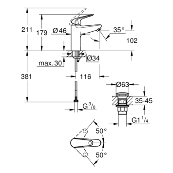 Grohe Wastafelmengkraan Swift M-size Push Open Chroom