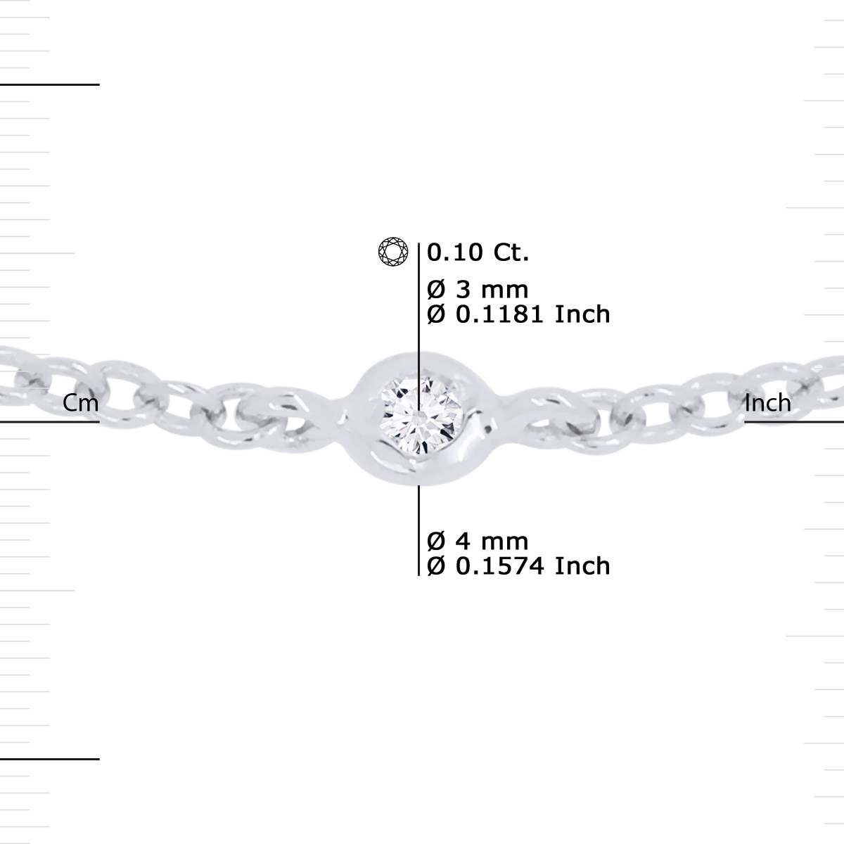 Collier Chaîne Forçat alternée Diamants 0,10 Cts Or Blanc 18 Carats