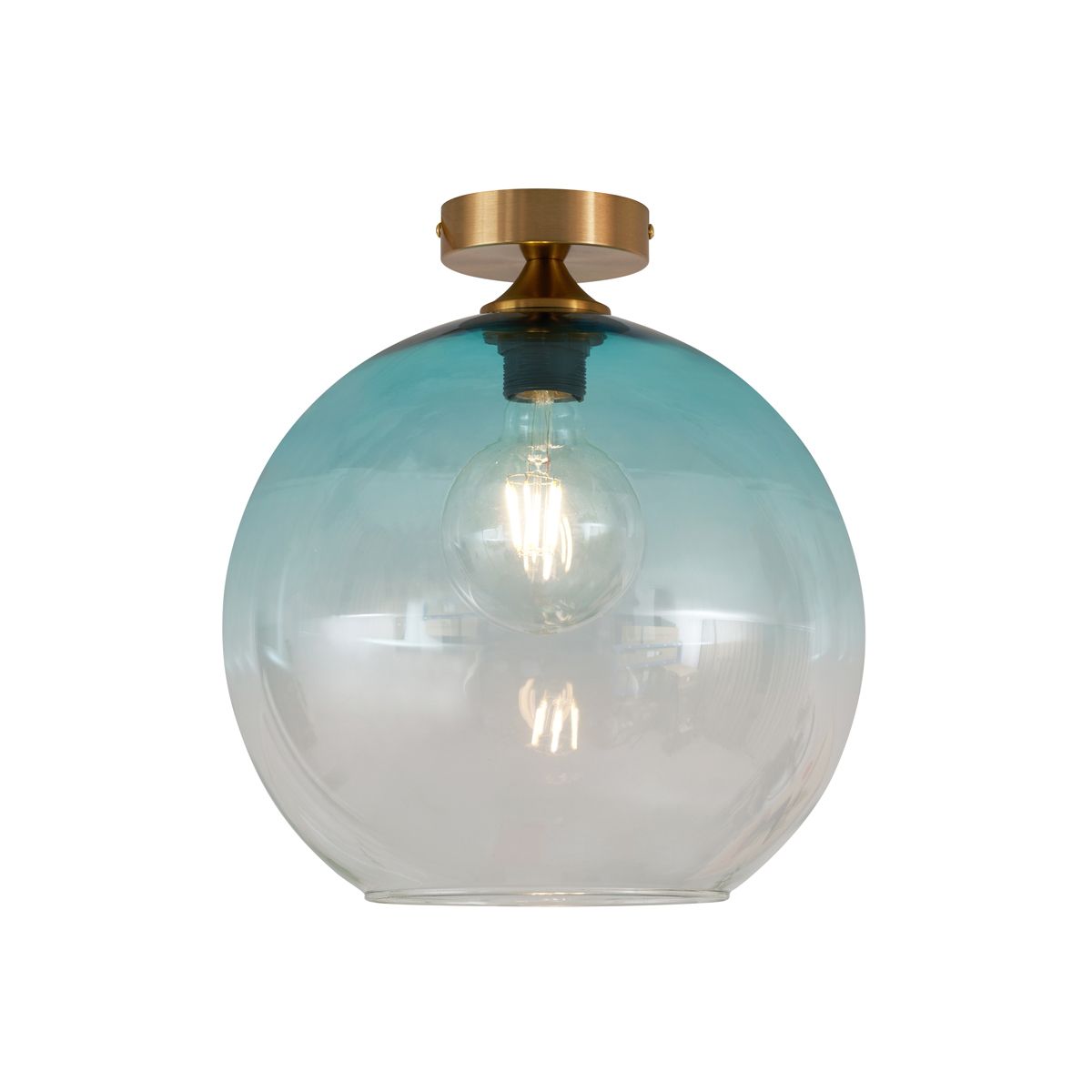 Art Deco plafondlamp messing met blauw glas - Sandra