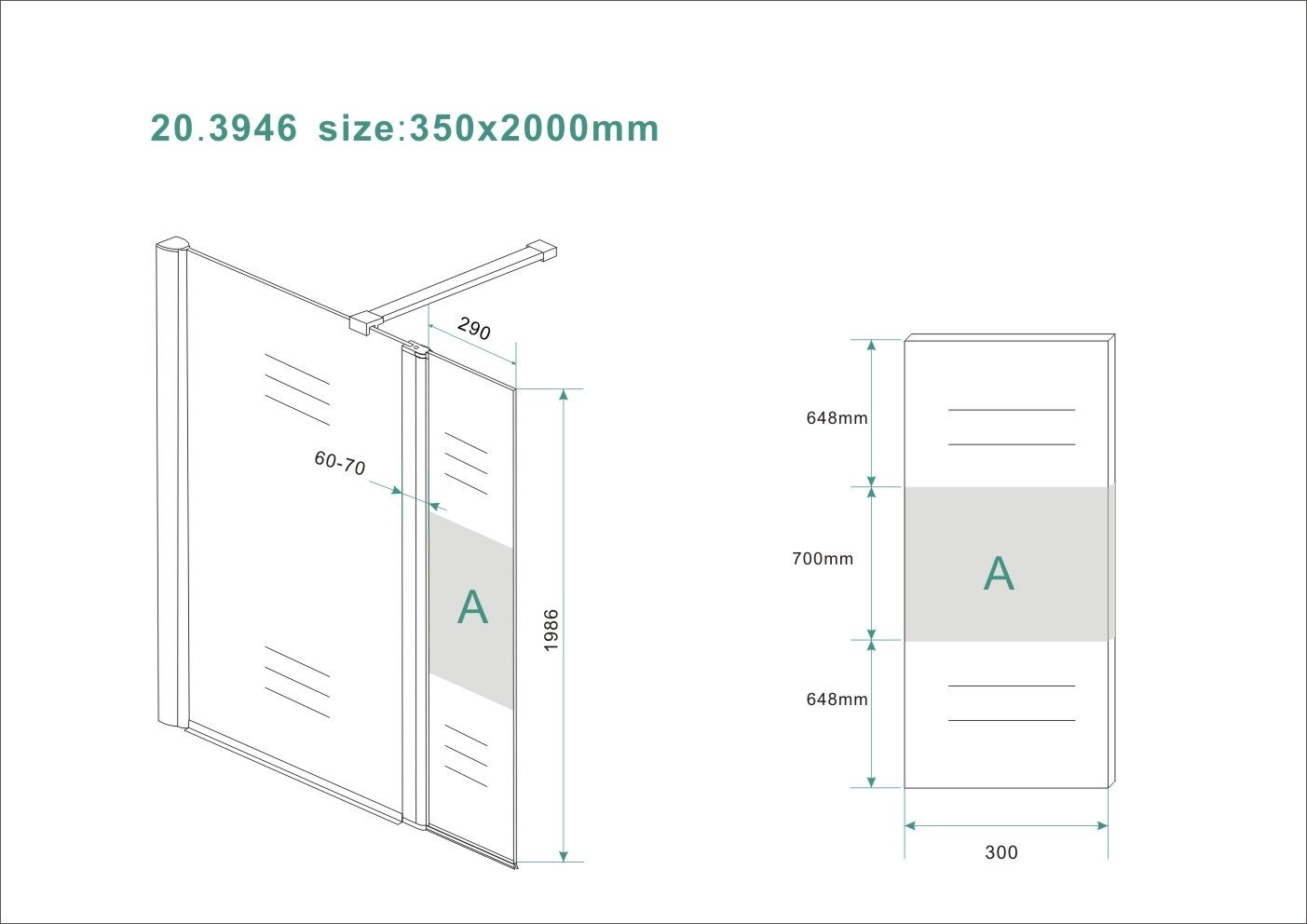 Mueller Satijn zijwand links   scharnierprofiel 35x200cm 10mm matglas