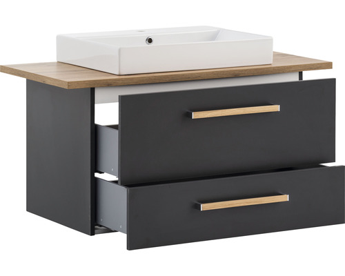 Badkamermeubelset Möbelpartner Duo 1022 BxHxD 102 x 61,5 x 50 cm Frontkleur antraciet mat met wastafel keramiek wit