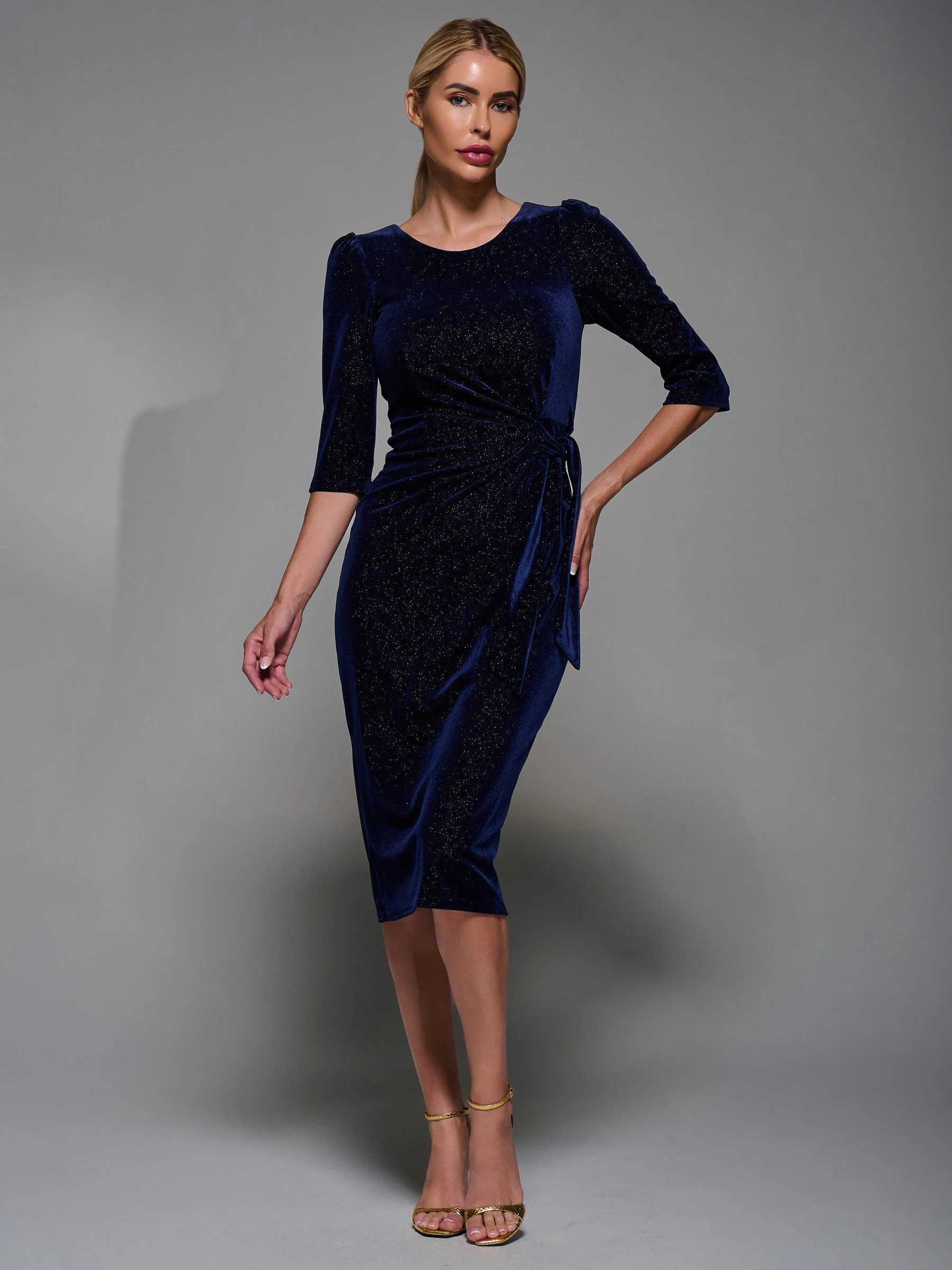 Blauw - Jolie Moi Velvet Glitter Bodycon Midi Dress