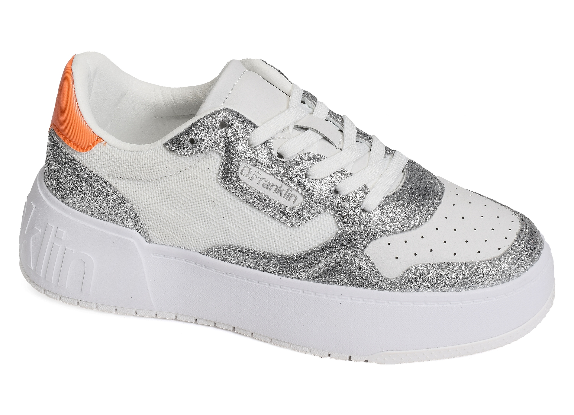 Court basic mesh glitter blanc argent