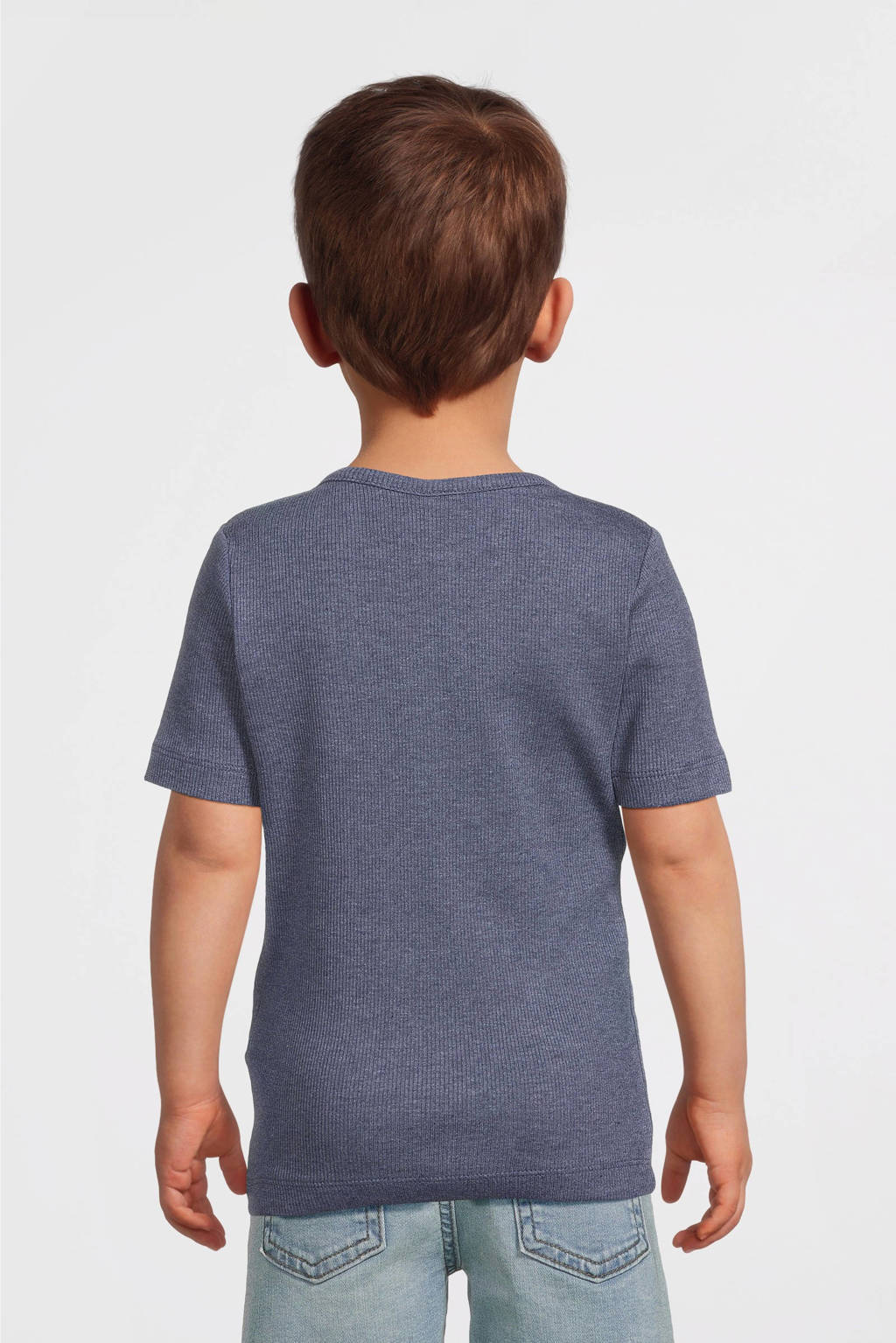 ribgebreid T-shirt NMMKAB grijsblauw