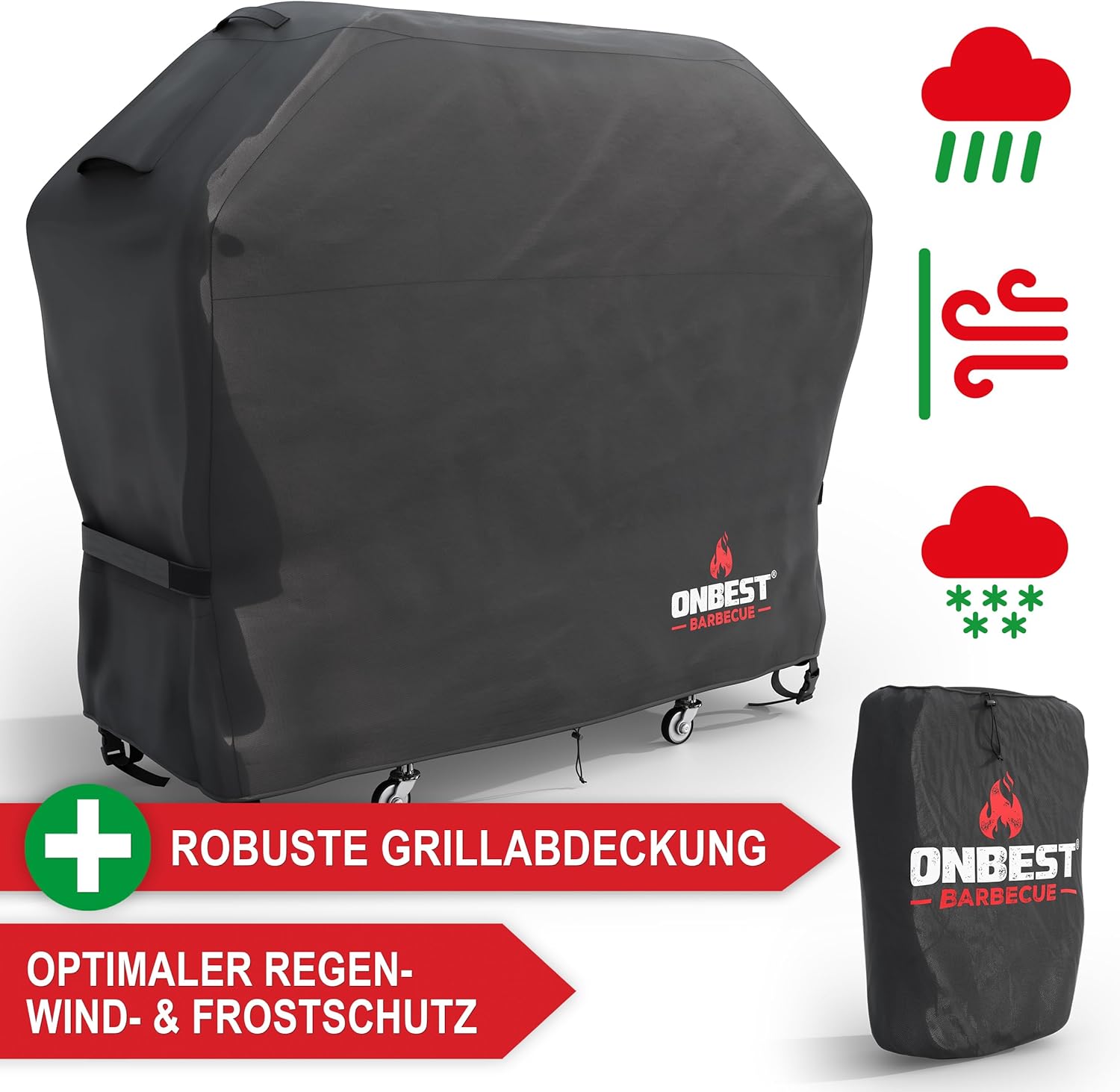 Holzkohlegrill mit Grillrost aus Gusseisen – PLUS Abdeckung - XXL BBQ Grill mit Deckel – mobiler Grillwagen mit klappbaren Ablagen – Grillrostverstellung –Thermometer – Flaschenöffner