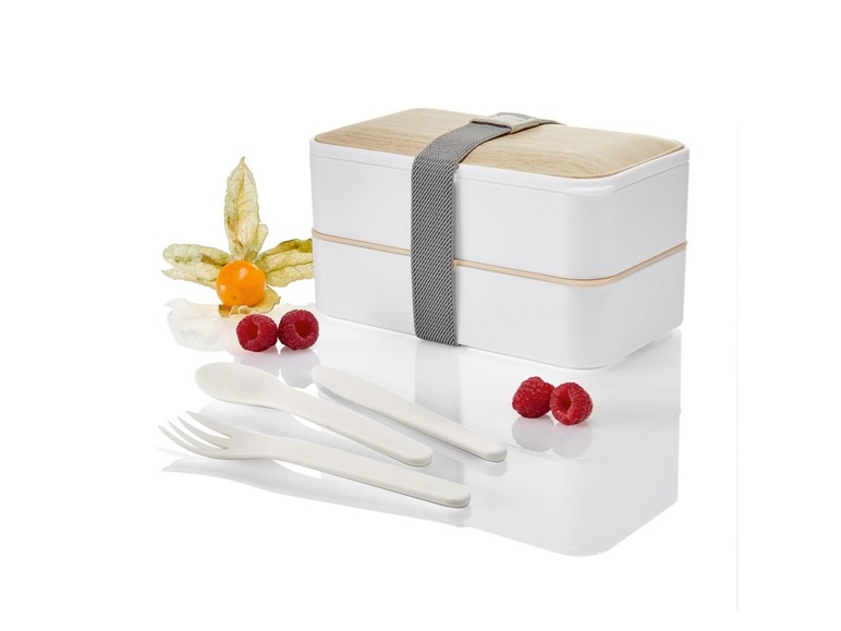 Lunchtrommel, 2 compartimenten, incl. 3-delig bestek