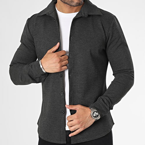 Chemise Manches Longues Atalk Bleu Gris Anthracite Chiné