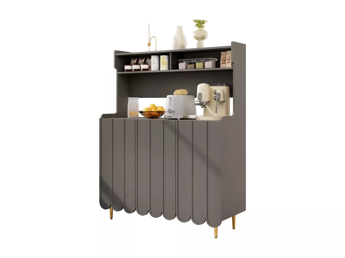 Buffet de cuisine avec 3 portes et étagères de rangement ouverte - 120 x 40 x 151 cm - Bois MDF - Gris