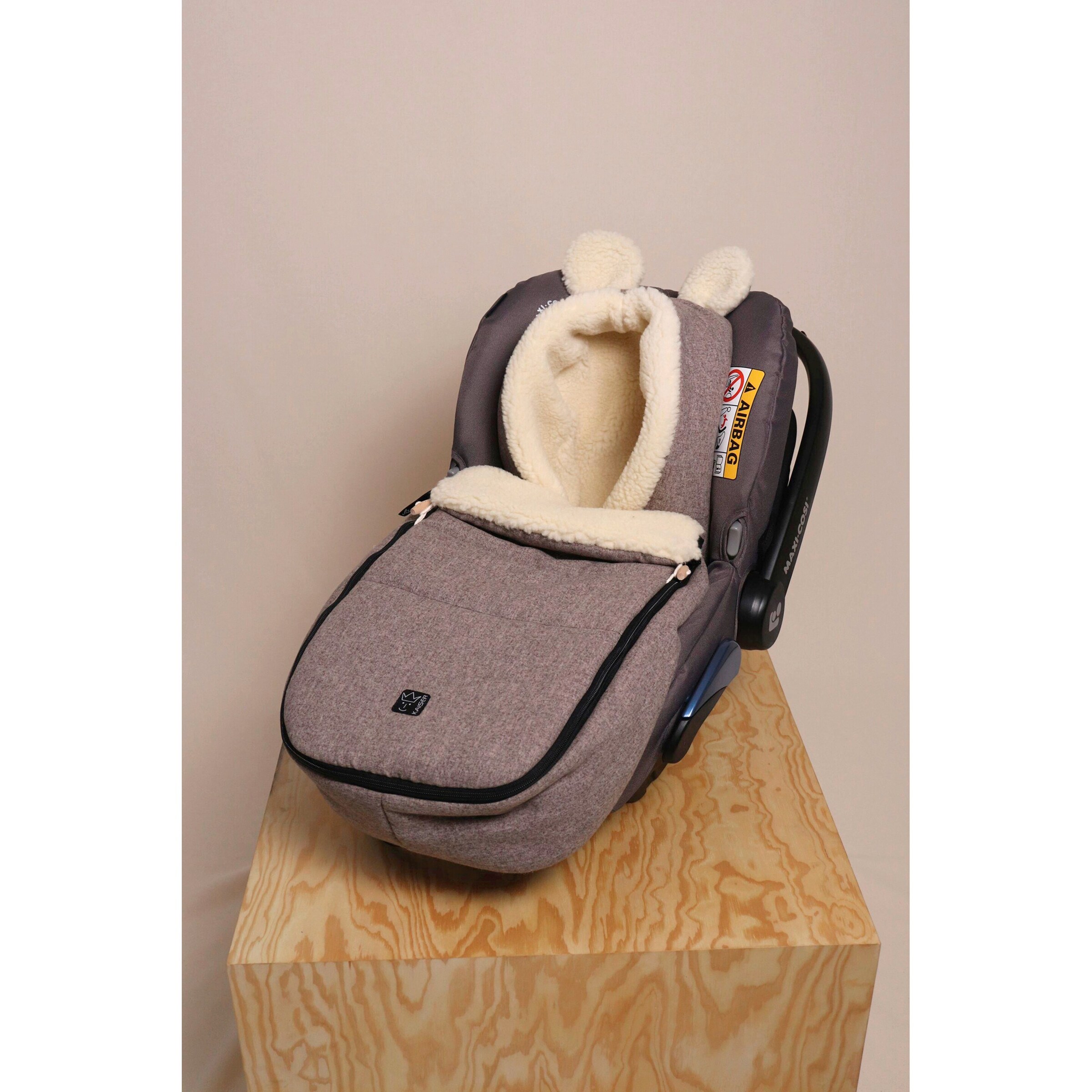 Kaiser Winterfußsack HOODY MAUS WOOL für Babyschalen pepper brown