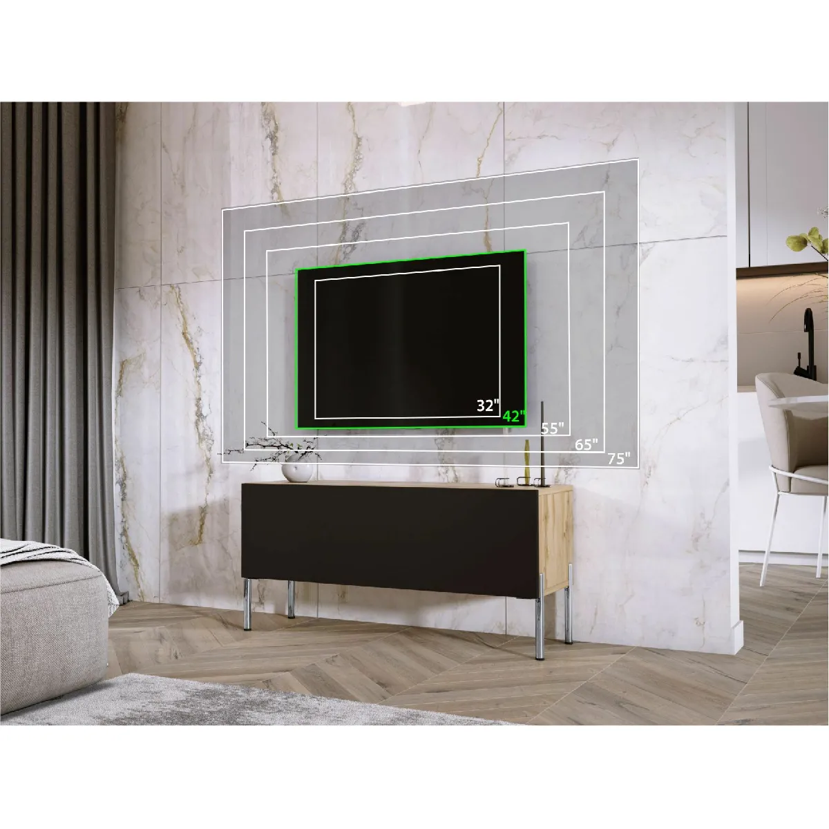 3xeliving Meuble TV Chêne Wotan Noir Mat 100 cm