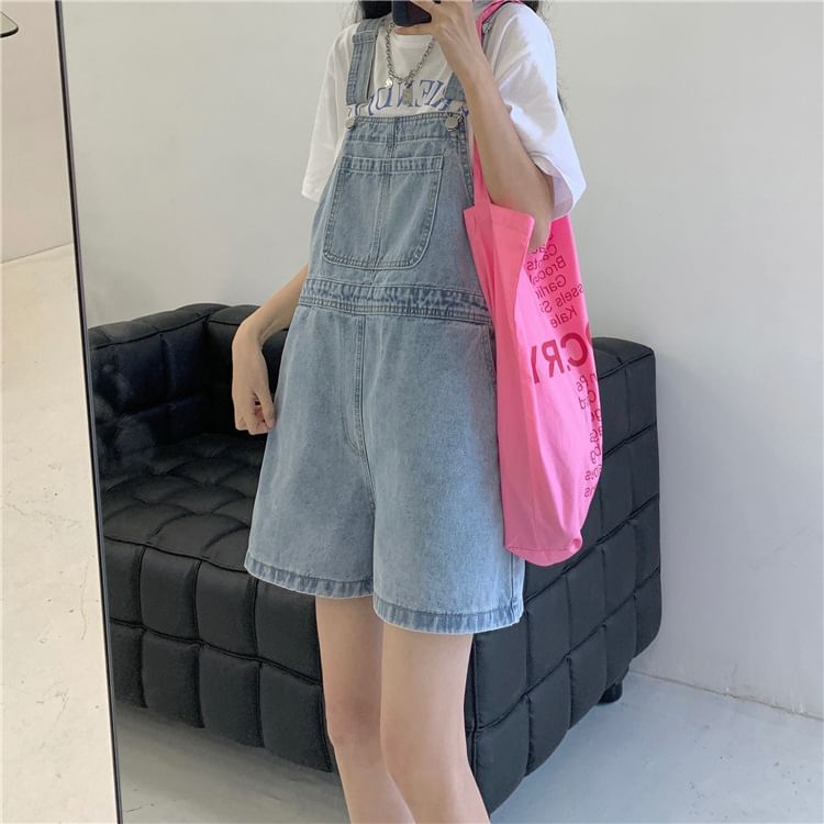 HYAKU - Gewassen denim tuinbroek shorts