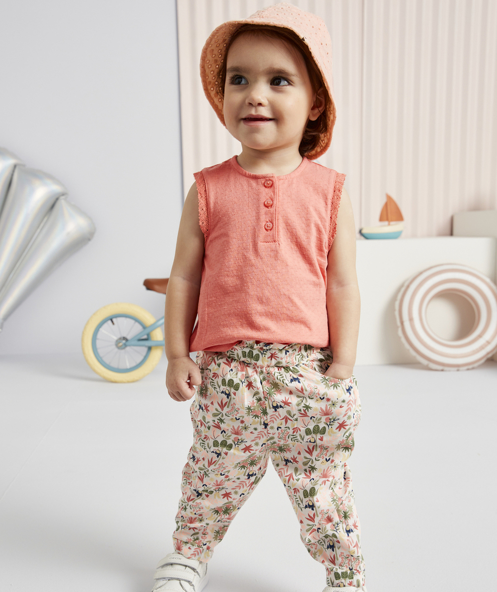 PANTALON FLUIDE BÉBÉ FILLE EN COTON FLEURI