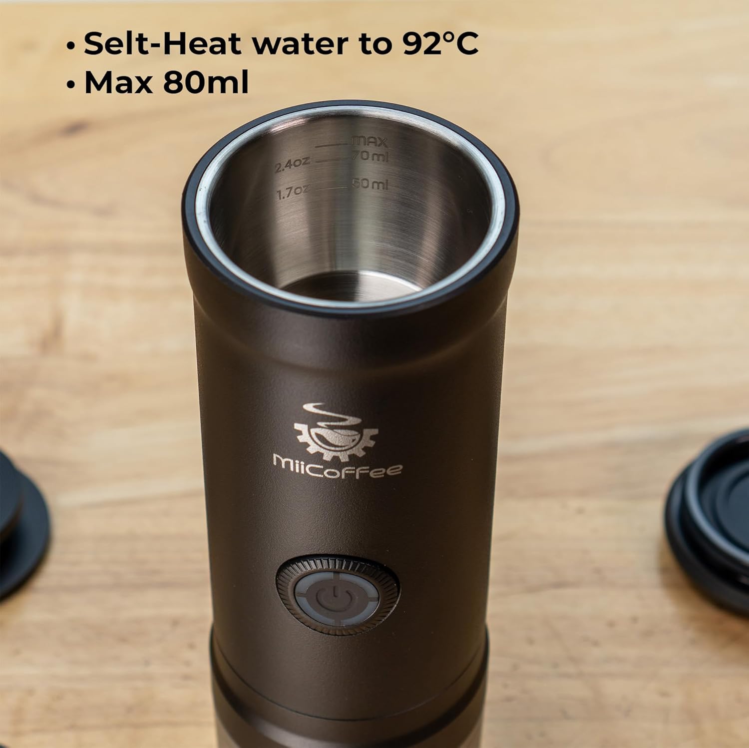 MiiCoffee Eon Tragbare Espressomaschine, Reisekaffeemaschine mit Selbsterhitzung und USB-C-Aufladung (Grau)