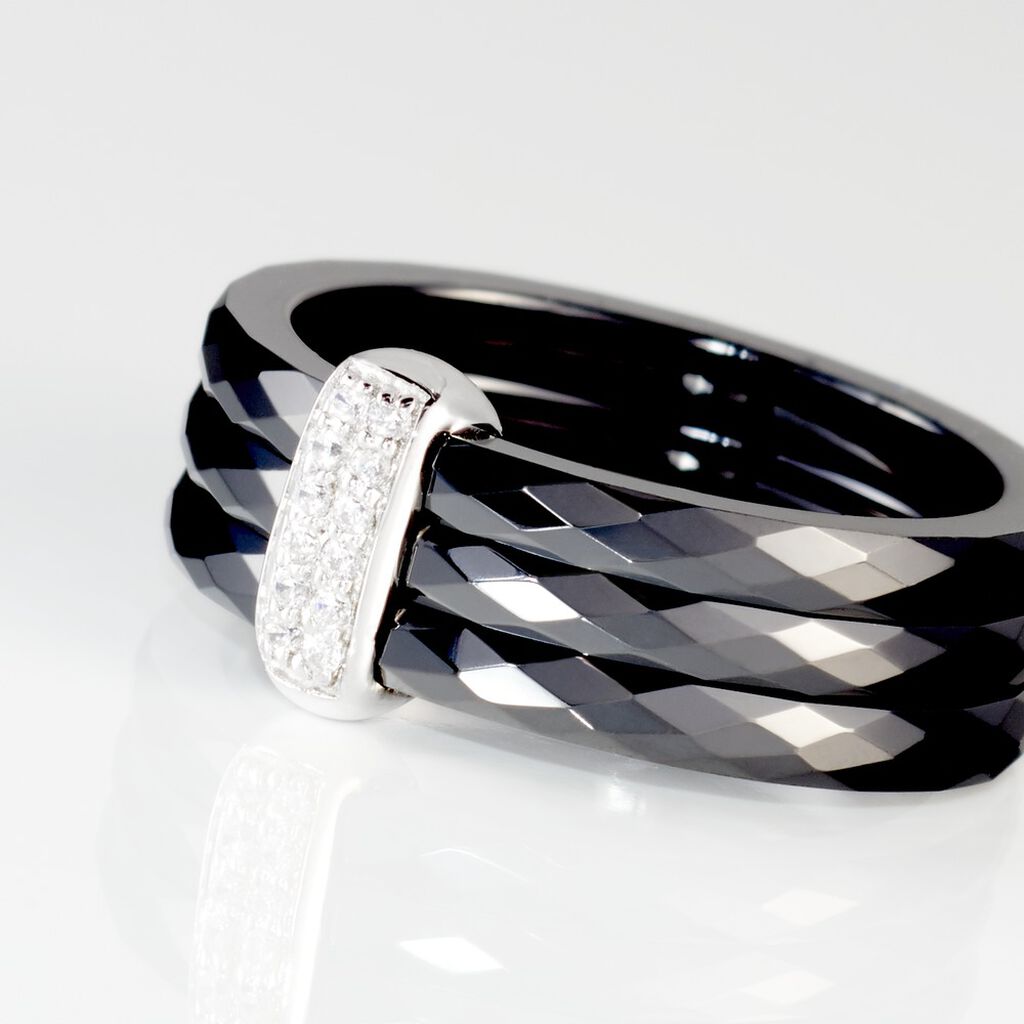 Bague Ceramik Design Argent Blanc Oxyde De Zirconium Et Céramique