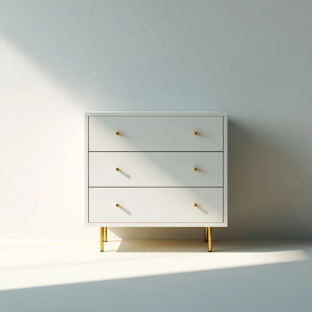 Moderne Kommode 80x80x40 cm aus Holz – Weiß/Gold