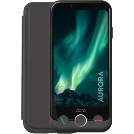 Smartphone Doro Pack seniors Aurora A30 graphite avec etui de protection noir + film de protection en verre trempé