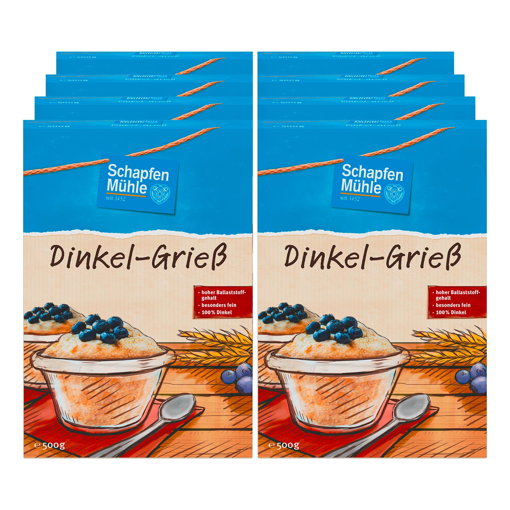 Schapfenmühle Dinkelgrieß 500 g, 8er Pack