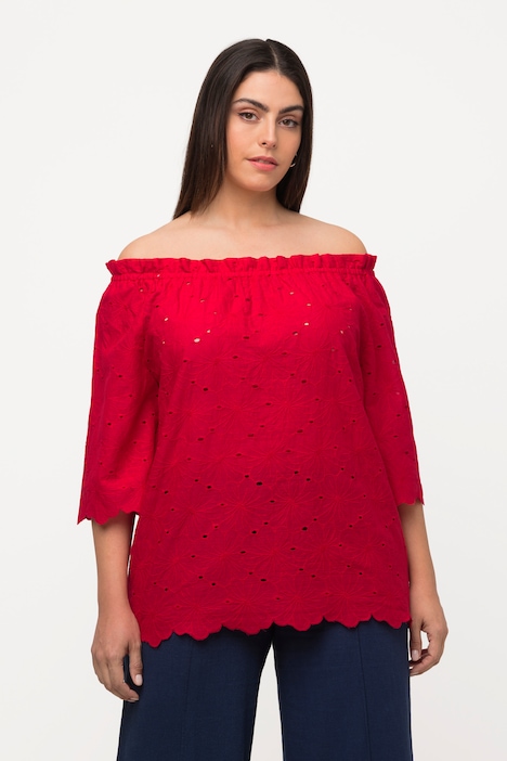 Carmenbluse, schulterfrei, A-Linie, Spitze, Halbarm