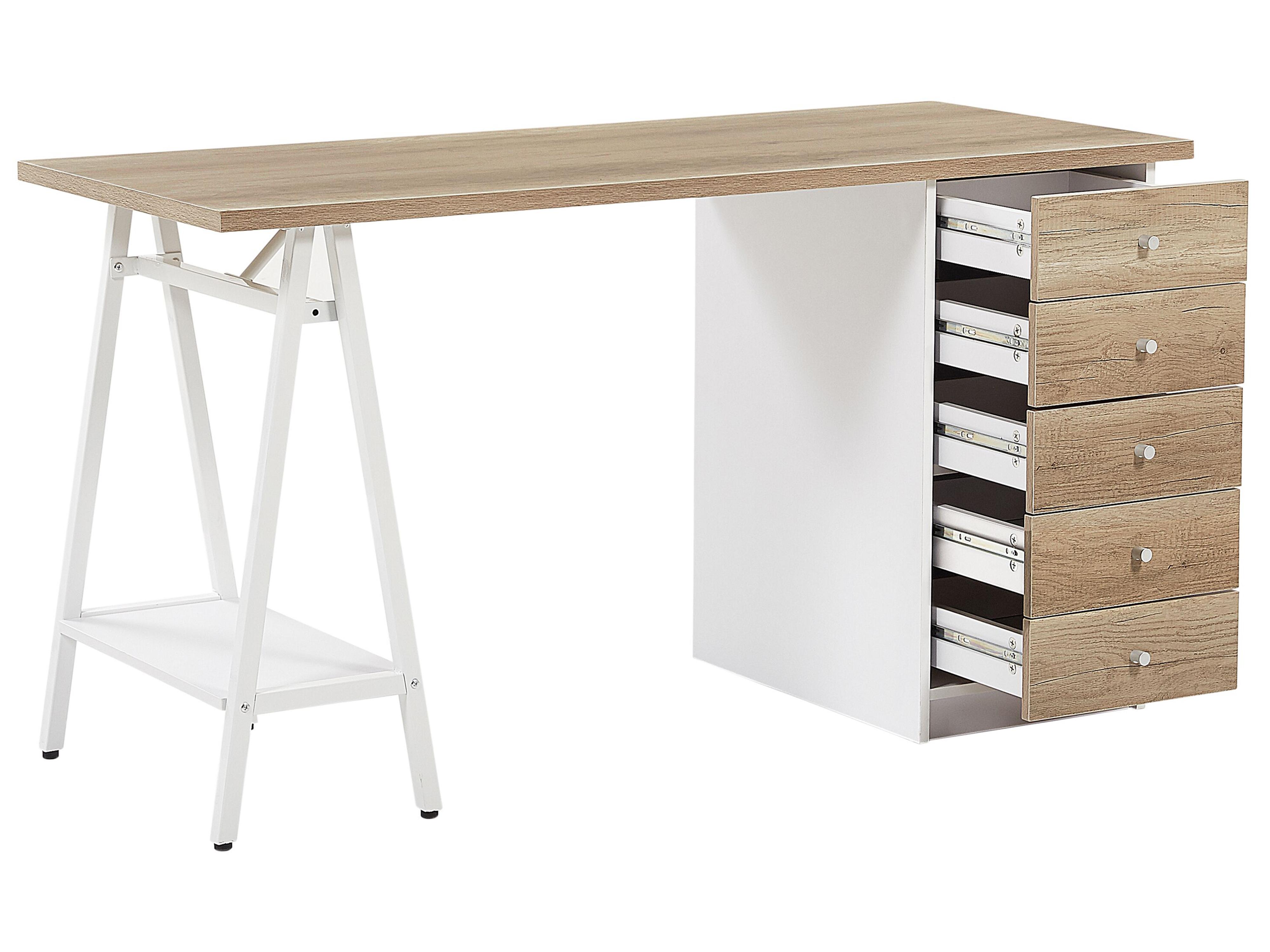Bureau HEBER Bruin/wit 140 cm 60 cm met lades