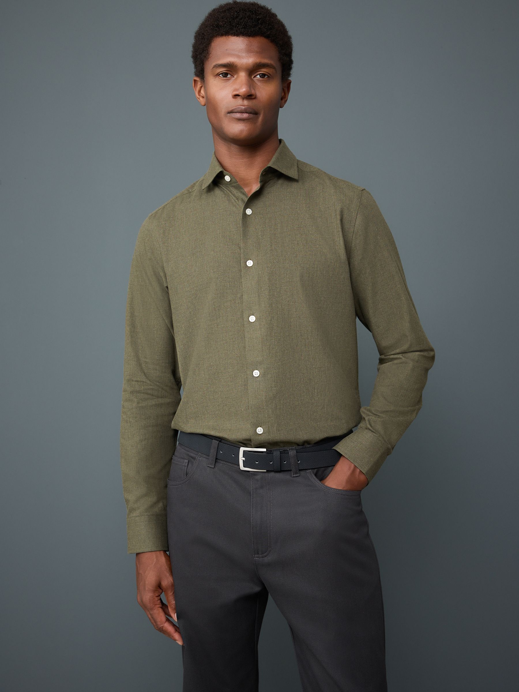 Olijfgroen - Long Sleeve Soft Touch Smart Shirt