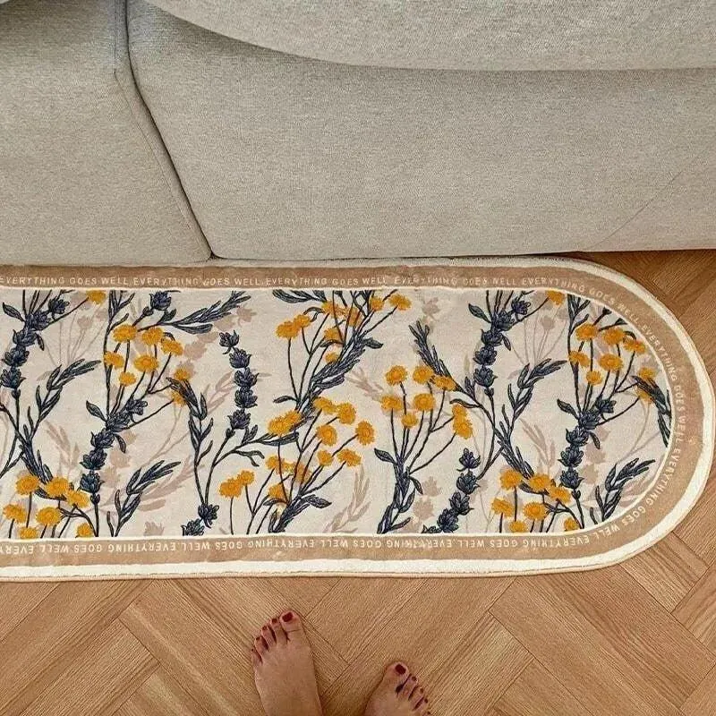 Modern Floral Fluffy Bedside Decorative Oval Rug | Soft Anti-slip Absorbent Bathroom Floor Mat