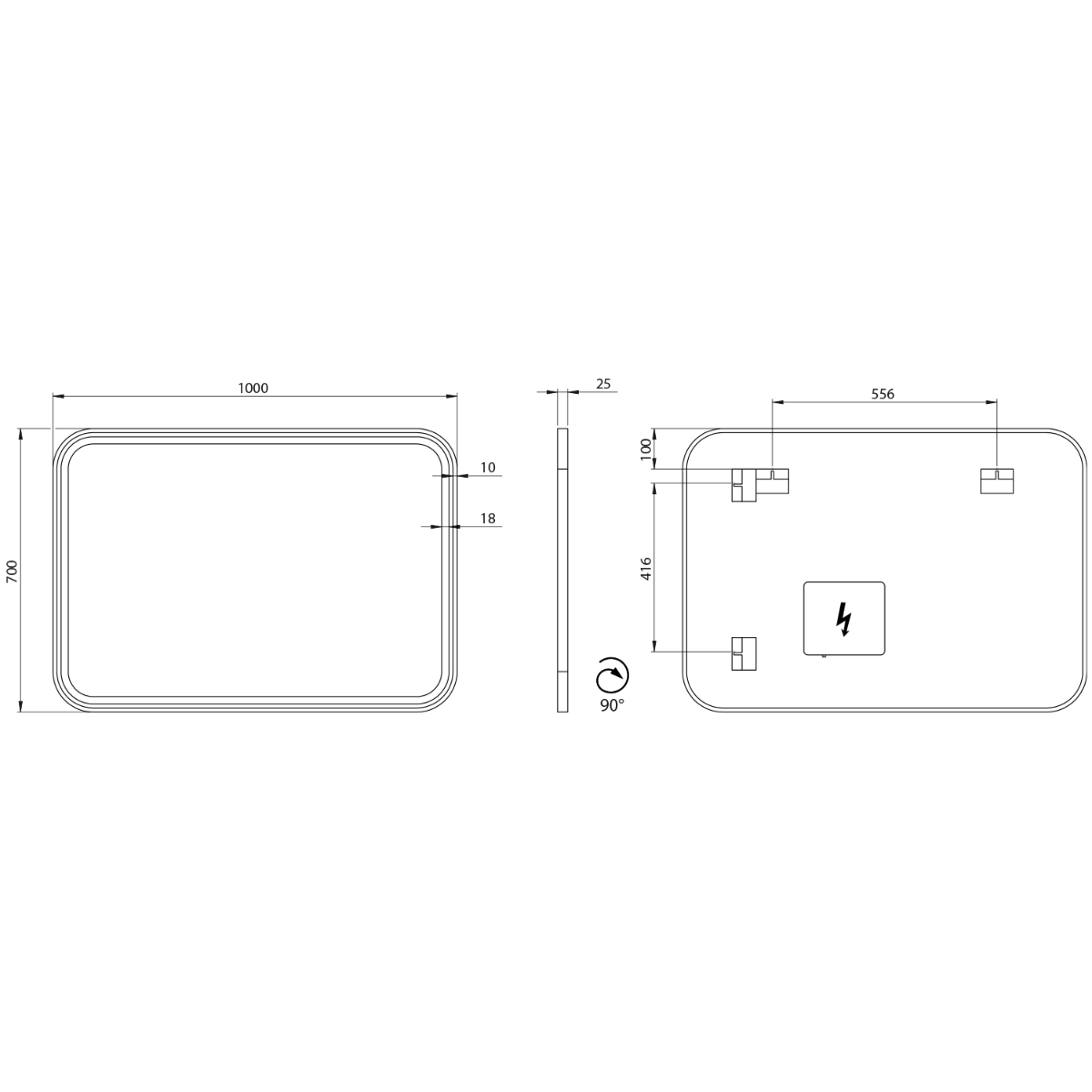 Sapho Cetis zwarte spiegel met LED-verlichting 100x70cm