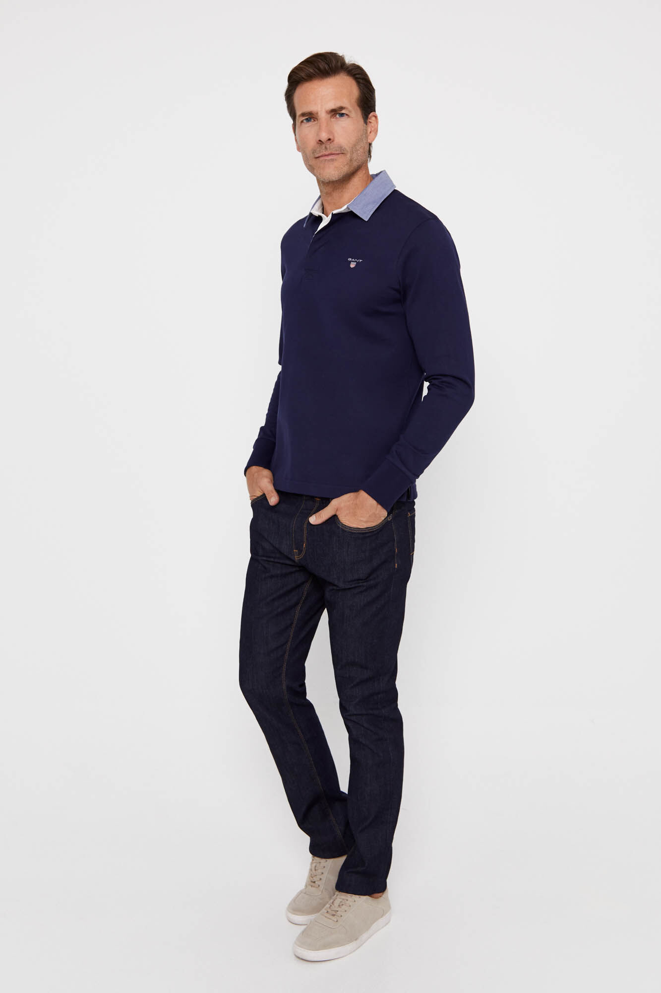 Camisa polo de manga comprida - Azul marinho