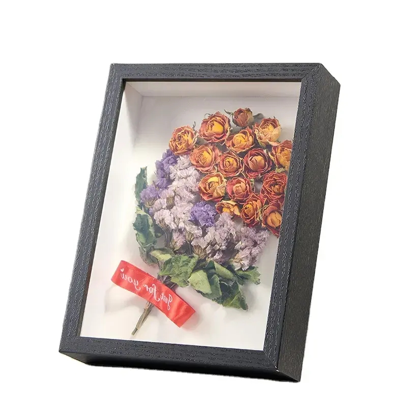 (31.5x41.6cm) 3D Holz Bilderrahmen DIY Home Deko Fotorahmen zum Befüllen für Trockenblumen - Schwarz