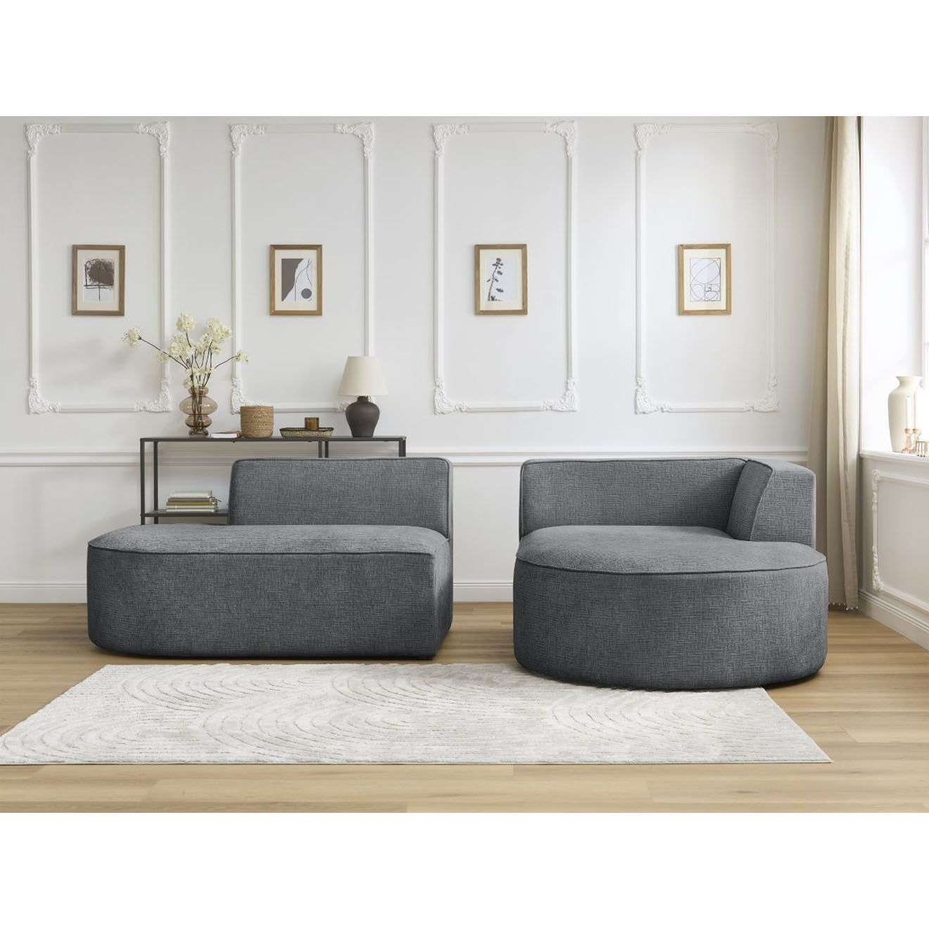 Bobochic Canapé d'angle droit fixe 4 places Rousseau texturé gris foncé - 250x160x72 cm