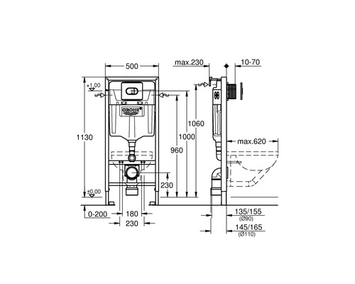 Grohe Quickfix Solido 3-in-1 wandclosetframe, inbouwhoogte 1,13 m, 38981000