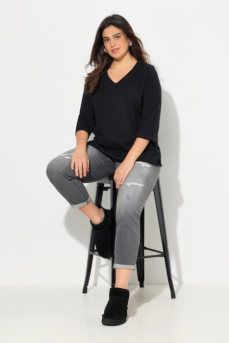 Shirt, Metallic-Nähte, V-Ausschnitt, 3/4-Arm