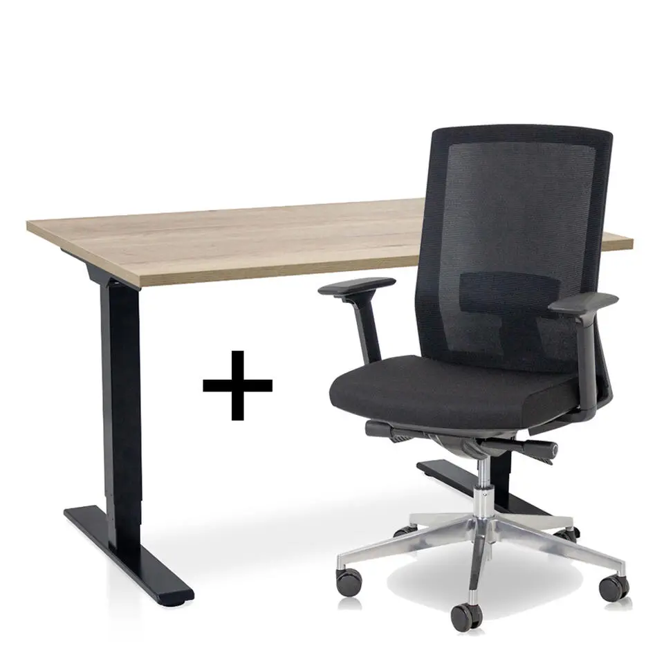MRC COMFORT Set - Zit-sta bureau   stoel - 120x80 - robuust eiken