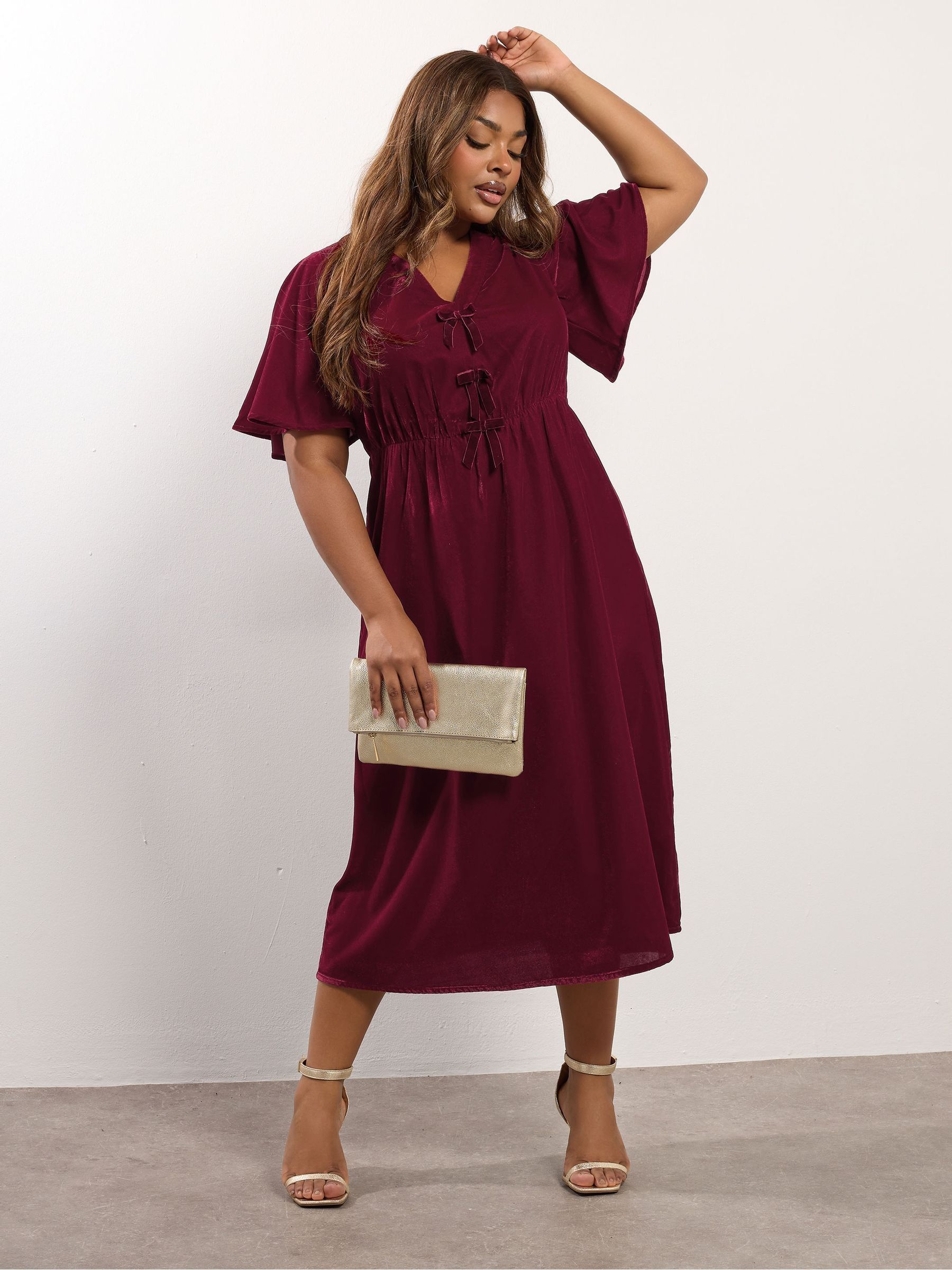 Rood - Yours Curve Party Velvet Maxi Bow Dress