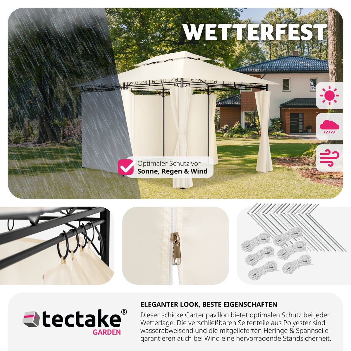 tectake Emine tuinpaviljoen 4 x 3 m inclusief scheerlijnen en haringen
