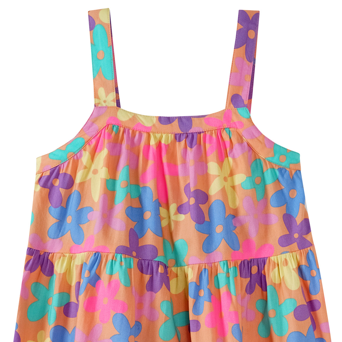 Topolino Mädchen Kleid mit bunten Blumen hellorange / bunt