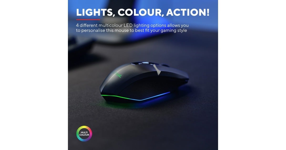 TrustGXT 110 Felox verlichte draadloze gaming muis  (Zwart, RGB | 800 - 4800 dpi)