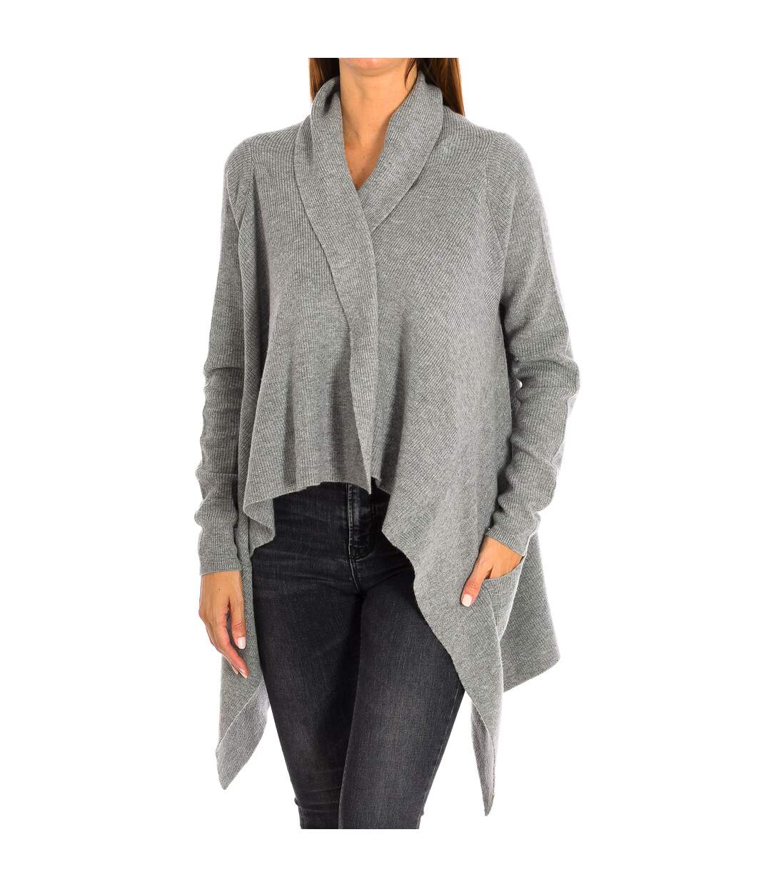 Knitted cardigan with front safety pin closure 8474 woman