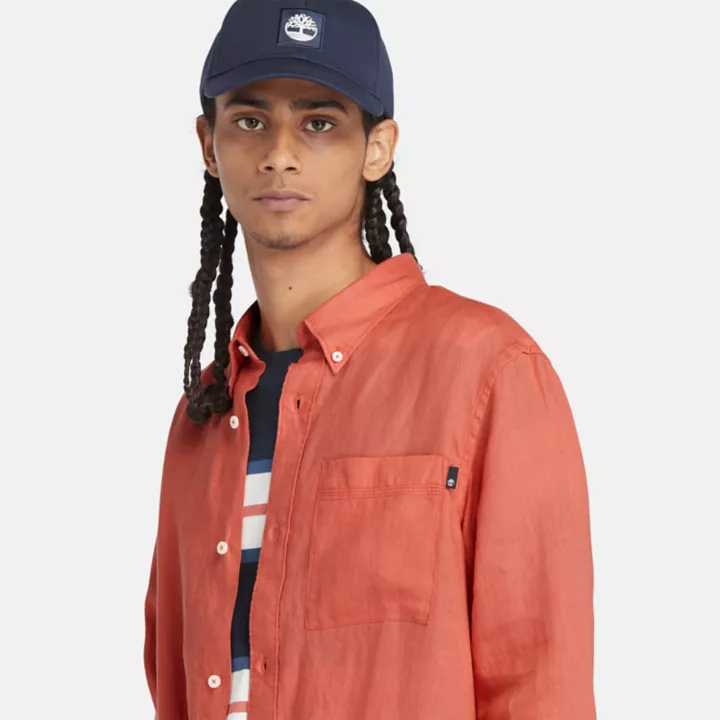 Chemise en lin à poche pour homme en orange clair