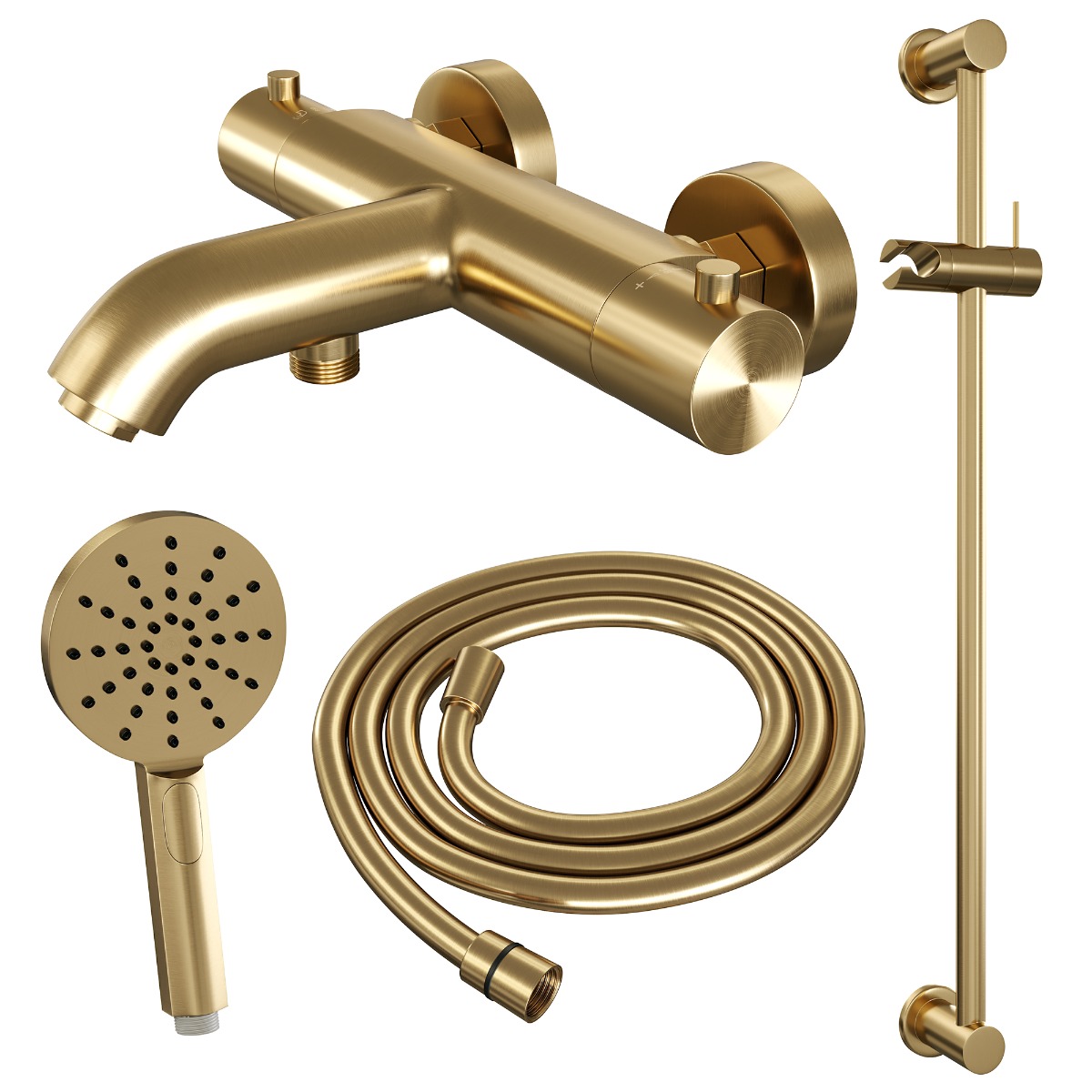 Brauer Gold Edition thermostatische badkraan met glijstang en 3 standen handdouche geborsteld messing PVD