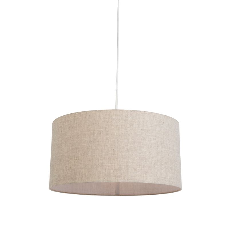 Landelijke hanglamp wit met katoenen kap lichtgrijs 50 cm - Combi
