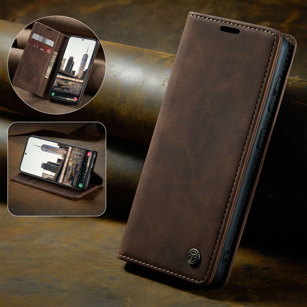 Samsung Galaxy S22 5G Leder Tasche Flip Wallet Etui mit Kartenfächern - Dunkelbraun