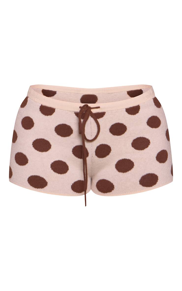 Crème Short Mini À Pois Avec Taille À Nouer En Maille Compacte Petite