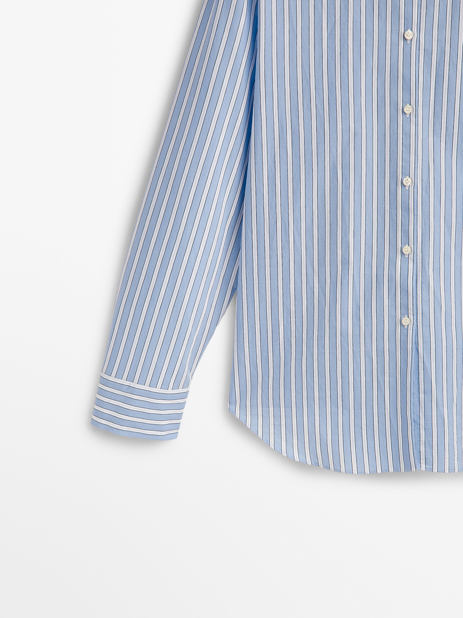 Camisa listrada dupla em mistura de algodão - AZUL CLARO