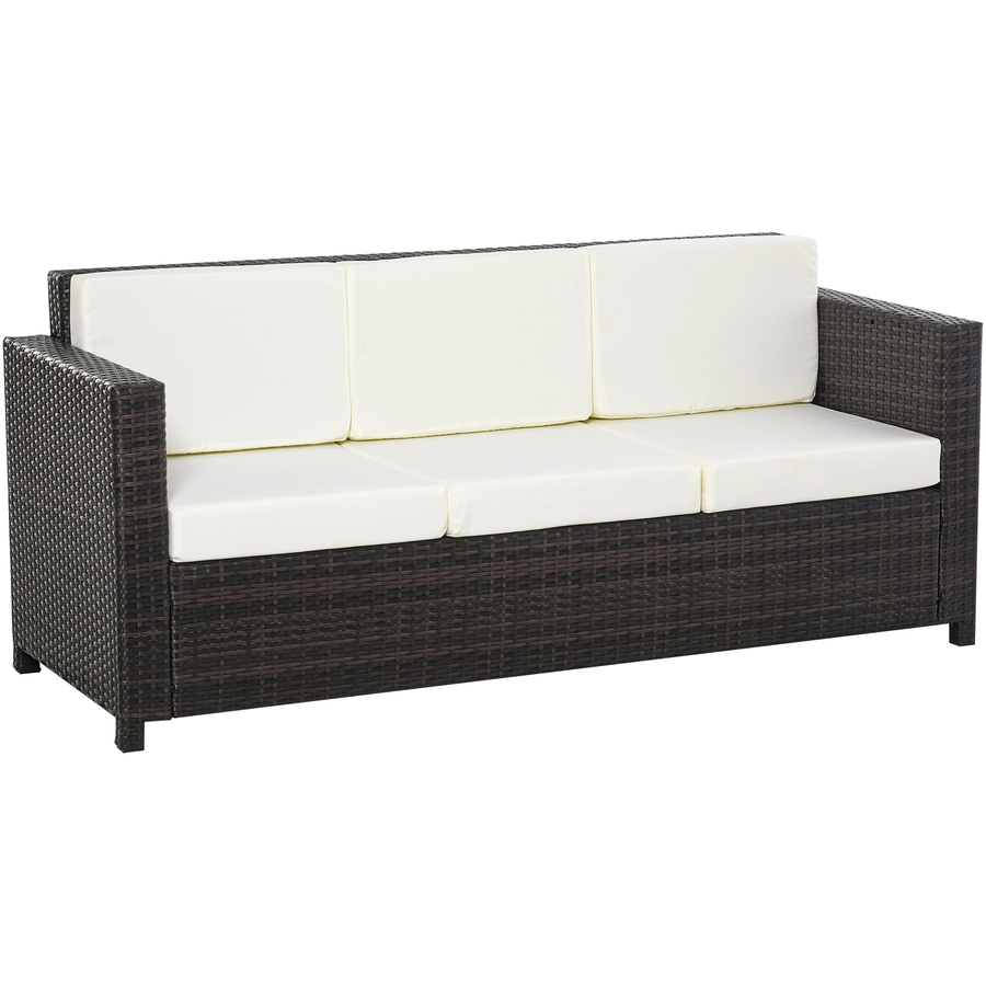 Outsunny 3 - Sitzer Rattansofa mit Kissen braunweiß