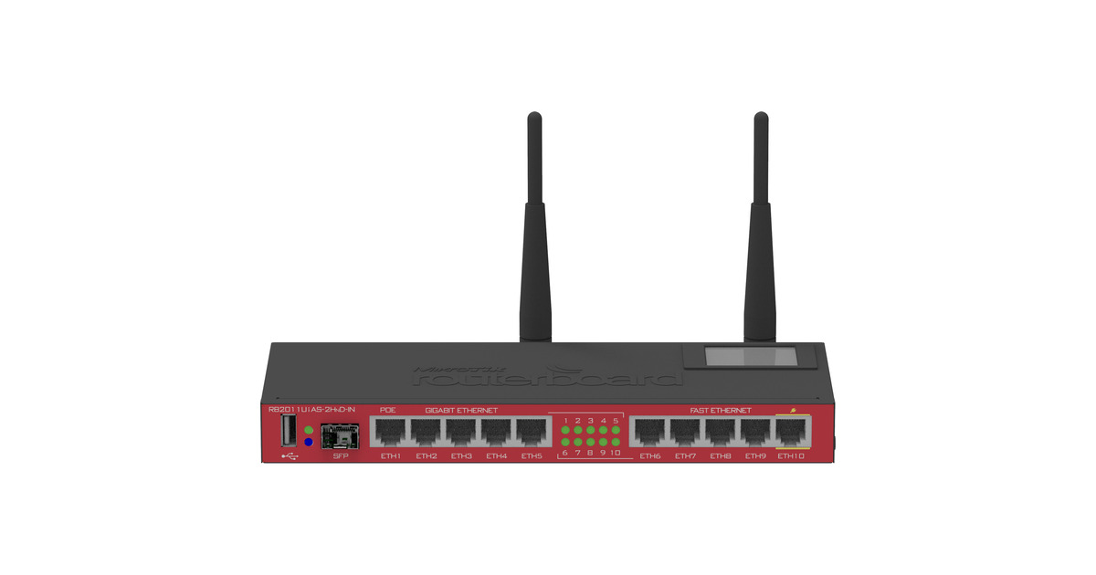 MikroTikRB2011UiAS-2HnD-IN router  (Zwart/rood)