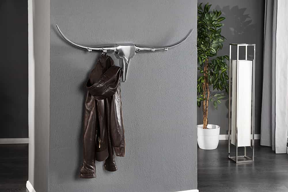 Design Garderobe BULL 100cm Aluminium Wanddekoration Stierkopf