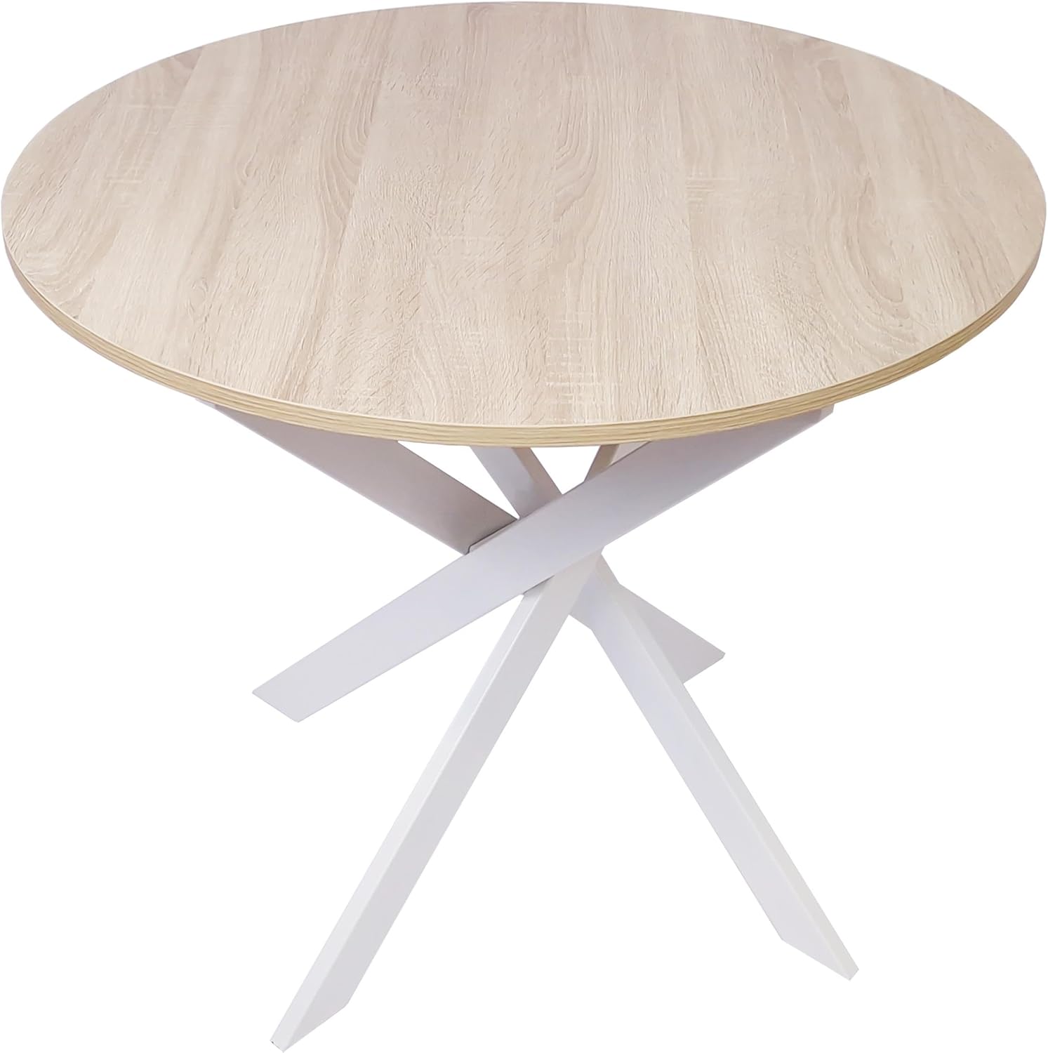Skraut Home - Runder Fester Esstisch | Modell Zen | Wohnzimmer | 90x90x77 cm | Kapazität für 4 Personen | Widerstandsfähige Materialien  (Eiche + Weiße Beine, 90cm)