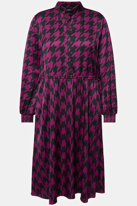 Midikleid, Hahnentrittmuster, V-Ausschnitt, Langarm