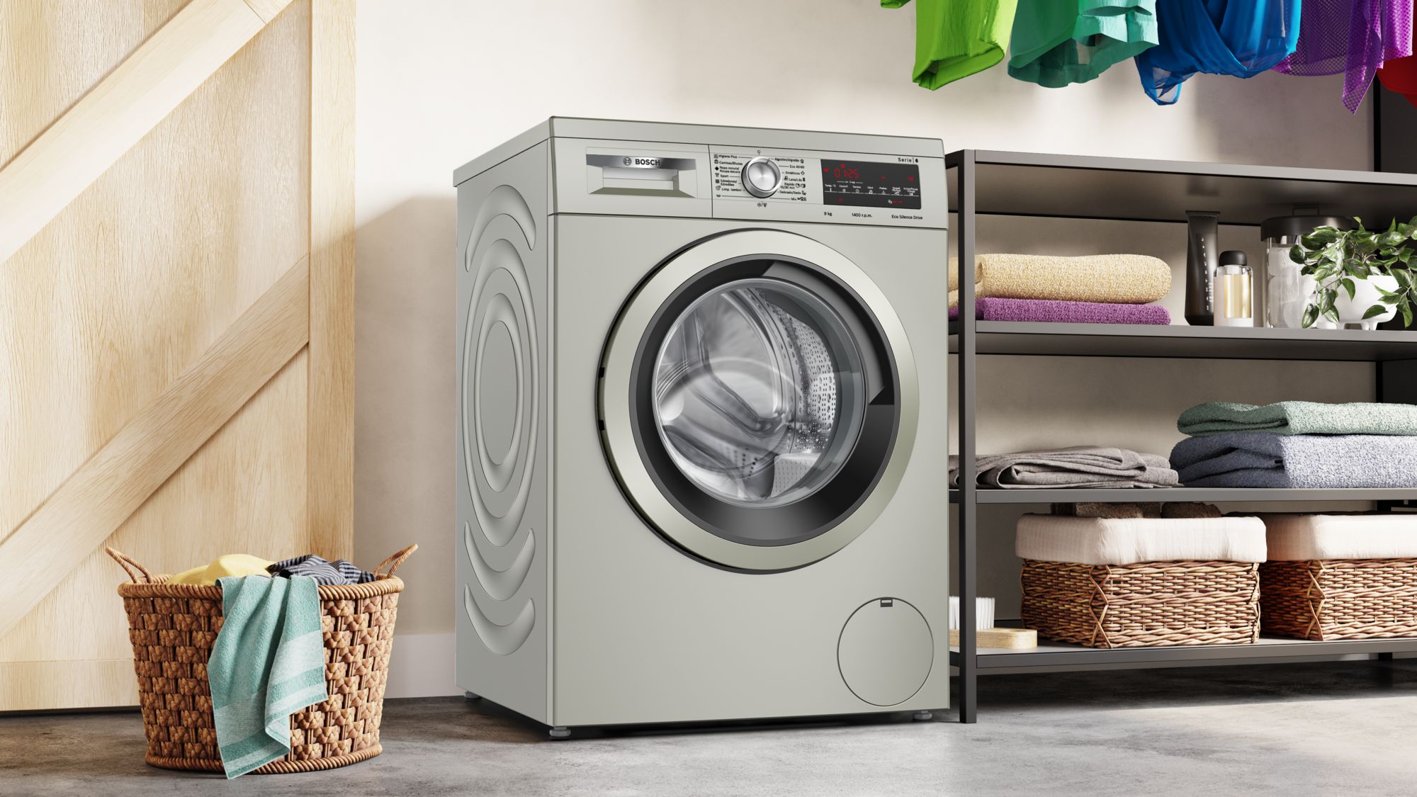 Máquina de lavar roupa de carregamento frontal Série 6, 9 kg, 1400 rpm, aço inoxidável WUU28T6KES